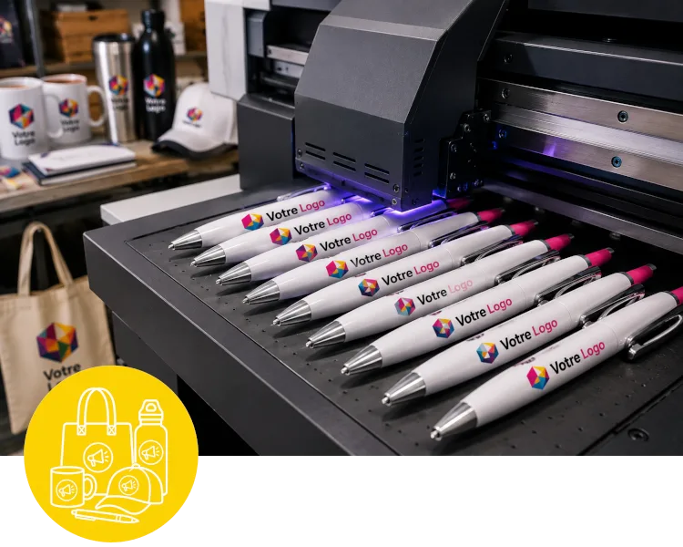 Objets publicitaires : impression UV sur stylos